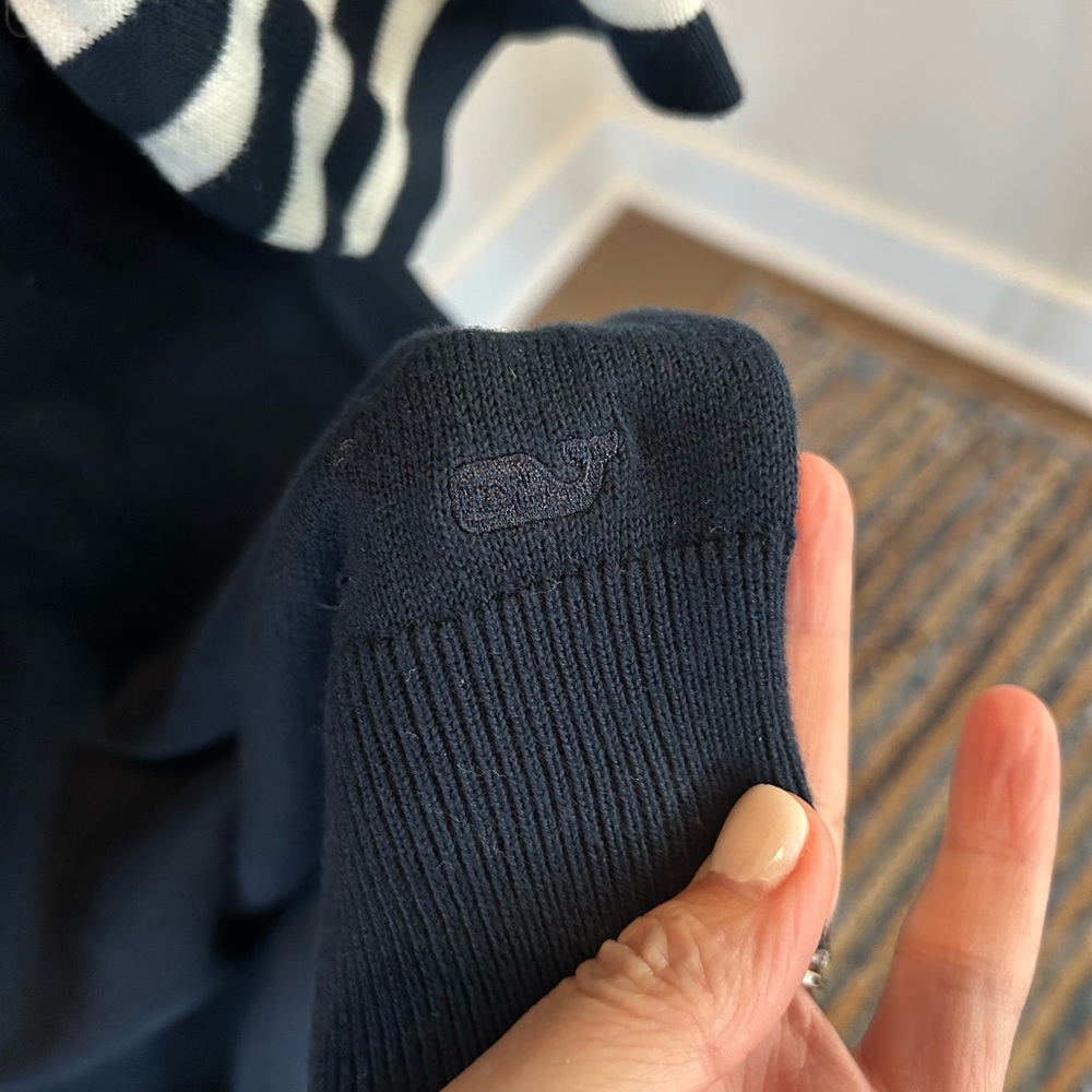 Vineyard Vines Navy Anchor Knit Sweater | Nautical Striped Sleeves | Medium - Picture 3 of 5